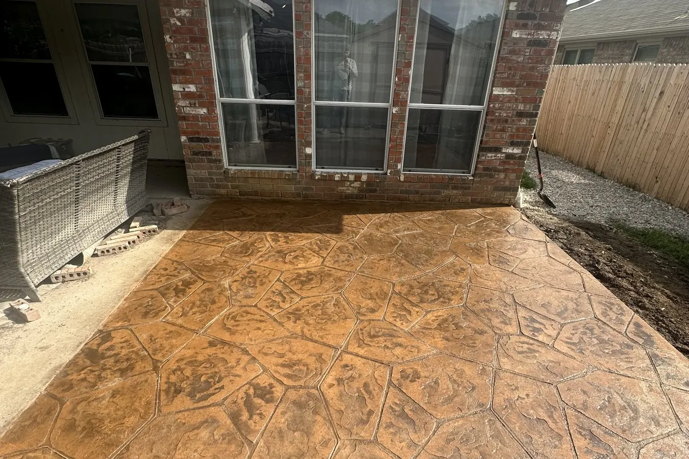 Stamped and stained concrete patio in Frisco, TX